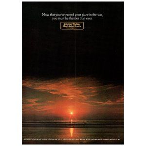 1972 Johnnie Walker Black Label Scotch Vintage Print Ad Sunset Ocean Wall Art